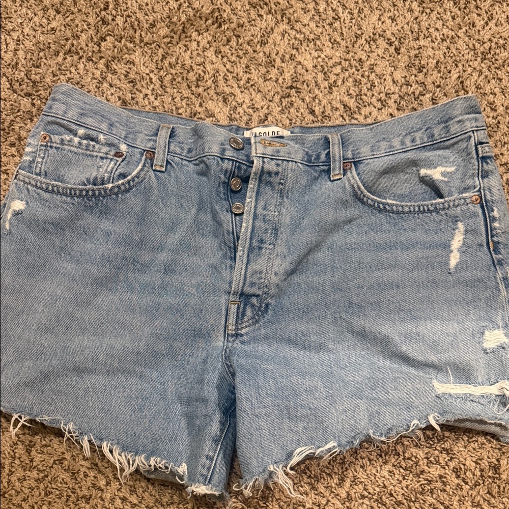 Agolde Distressed Light Blue Jean Shorts
